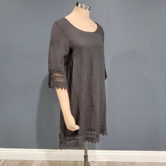 Nwt STELLA ROSE Gray Linen Crochet Lace Trim Shift Dress S - Picture 3 of 8